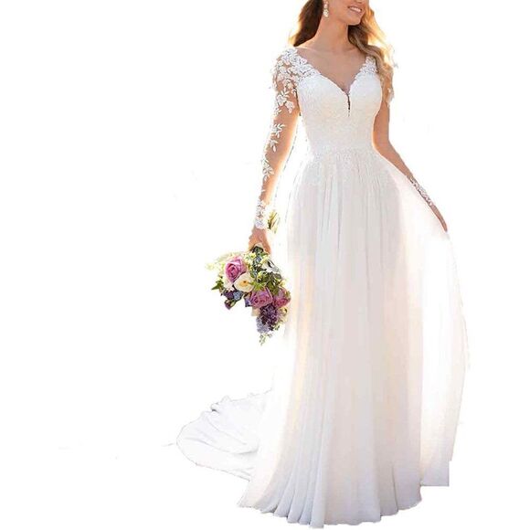 Tulle and Lace Corset Top Ivory Wedding Dress Appliques Off White - Picture 5 of 12